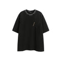 Men's purple cotton loose fit retro embroidered short-sleeve T-shirt laid flat.