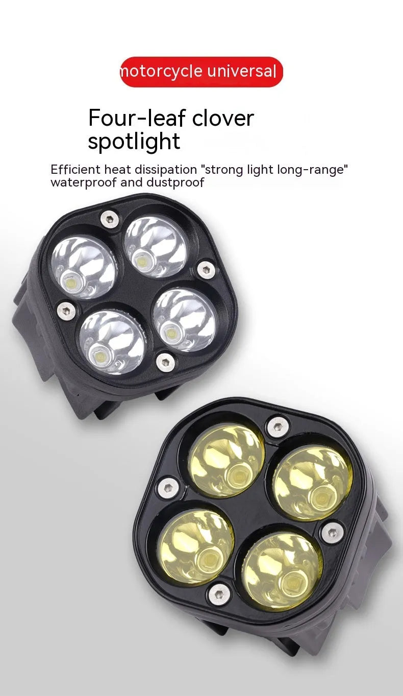 Four-leaf clover design motorcycle spotlight with aluminium base plate for vehicle modification