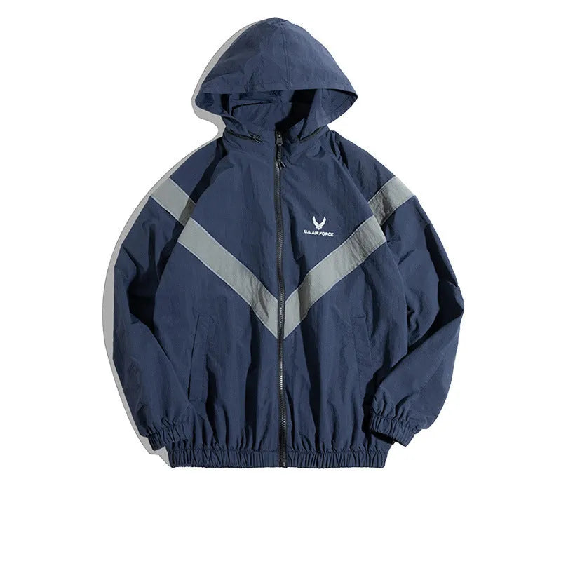 Men's hooded pilot jacket in Air Force Blue with colour-block design and side seam pockets