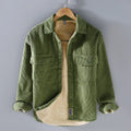 Men's fleece lined corduroy coat shirt in khaki, loose fit, long sleeves, non-iron
