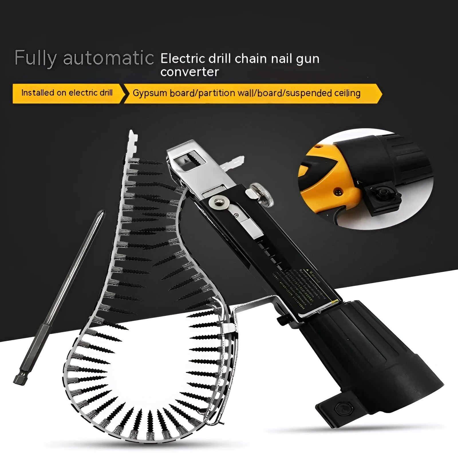 Chain screw gun head automatic nail gun electric screwdriver with plastic stainless steel construction