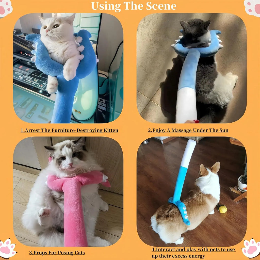 70cm blue plush cat wand toy with foam-filled front section for interactive play
