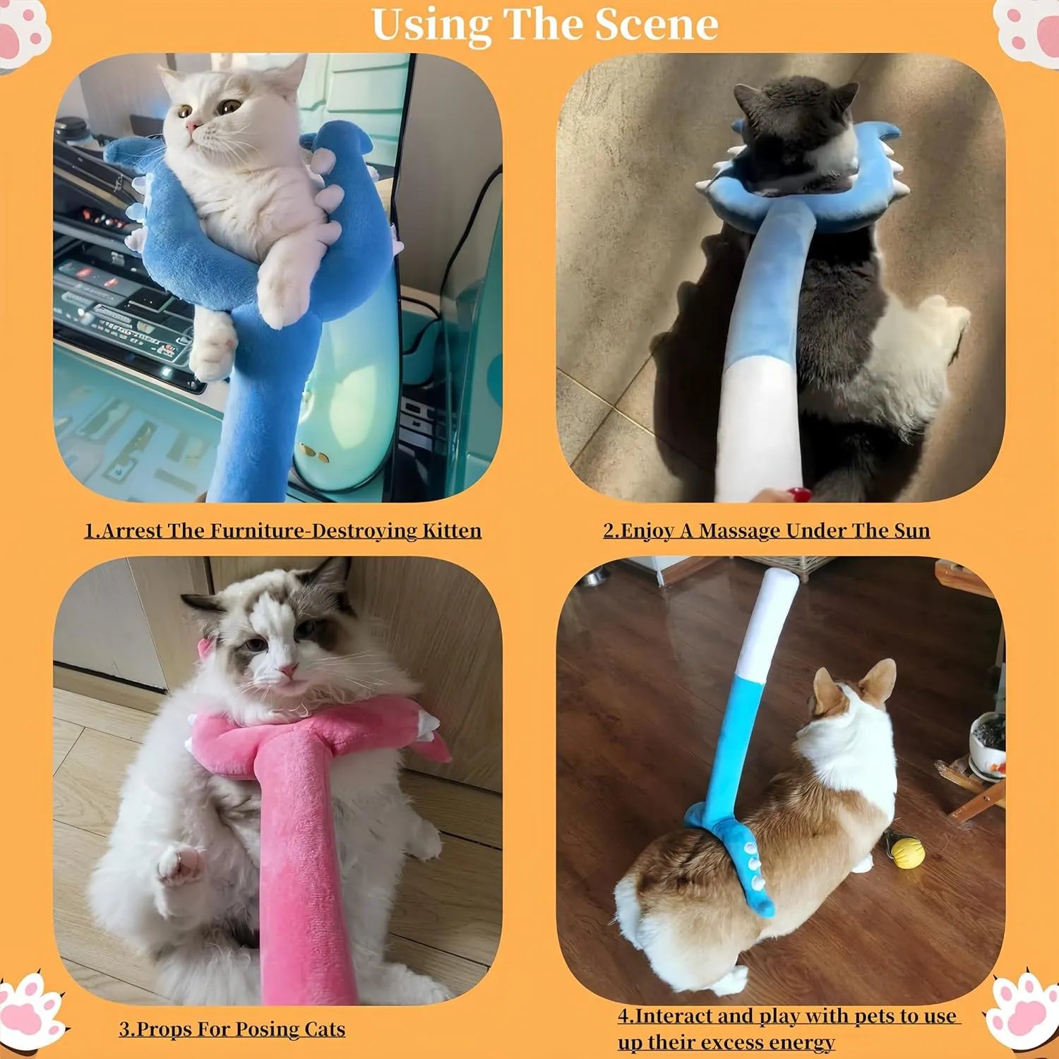 70cm blue plush cat wand toy with foam-filled front section for interactive play