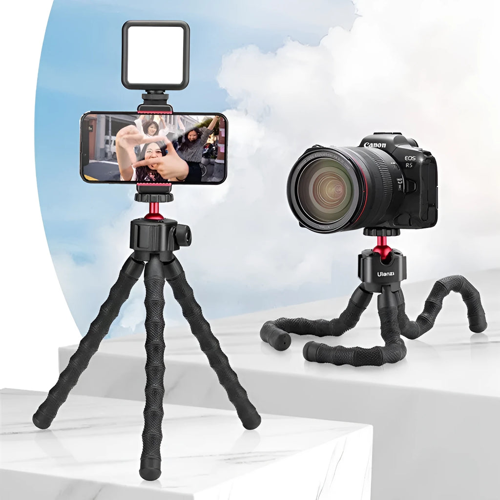Aluminium tripod kit with extendable legs and mobile phone holder for photography and vlogging