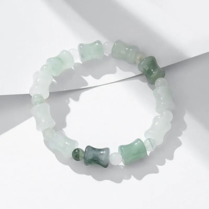 Tianshan Emerald natural chalcedony diamond beaded bracelet with safety lock charm on elastic string