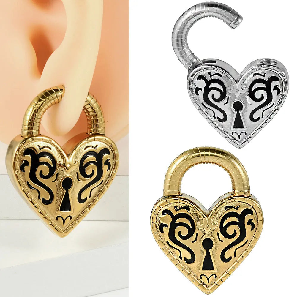 Gold and steel colour heart-shaped stainless steel fashion earrings for women