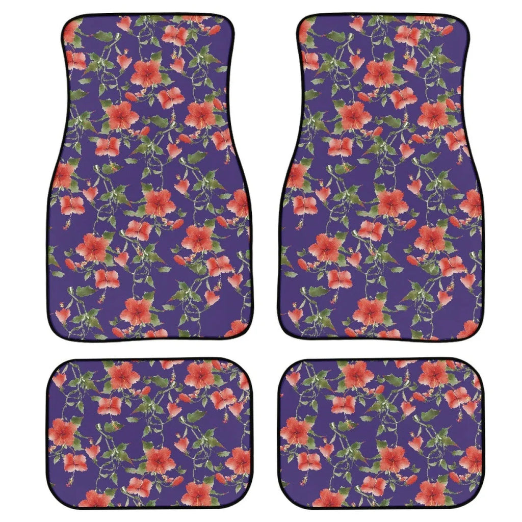 Black printed rubber car floor mats in a four-piece set, showing textured surface and 20mm thickness.