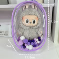Transparent PVC cotton doll storage bag 17cm cube with keychain attachment options