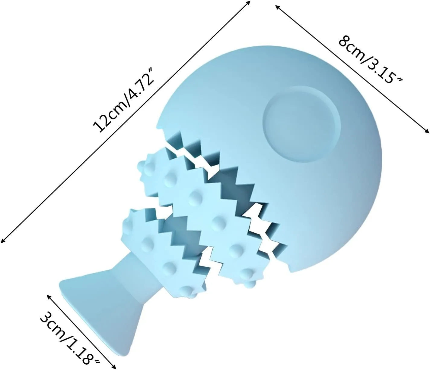 Blue fish bone shaped dog chew toy with treat hole for dental cleaning and training
