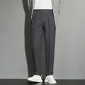 Men's straight leg ankle-length suit trousers in a polyester blend fabric, shown in multiple colours.