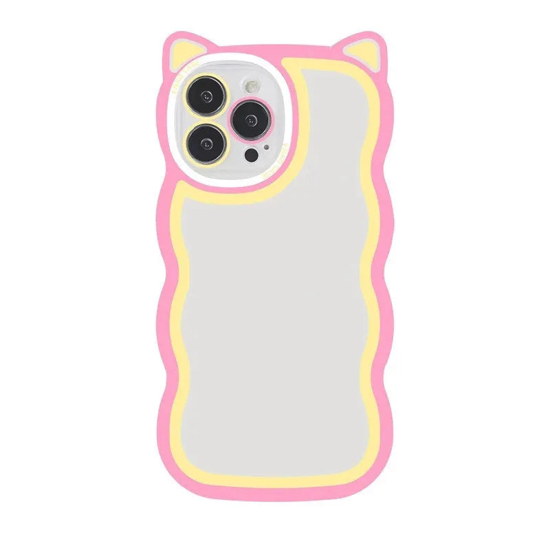 Creative wave cat ear cartoon TPU phone case for iPhone showing colourful solid rear cover
