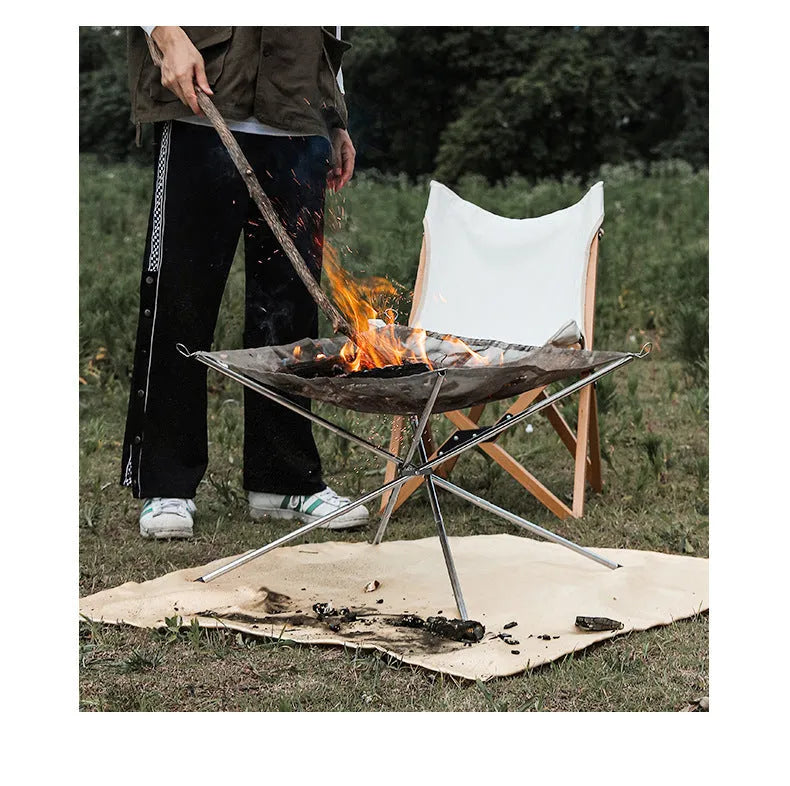Silver stainless steel barbecue grill and net set for outdoor cooking with group