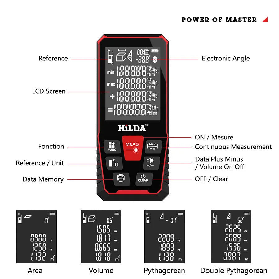 Plastic laser rangefinder for distance measurement up to 120 metres for building and DIY use