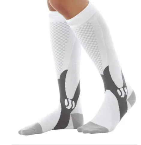 Graduated athletic compression socks for men and women in various colours and sizes.
