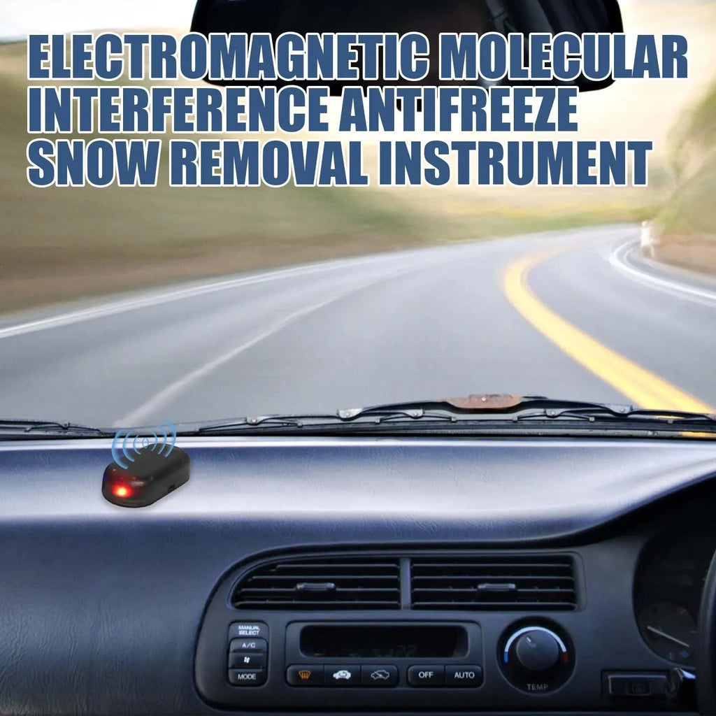 Black car snow removal tool with special glass construction measuring 5 by 2.6 by 1.5 centimetres