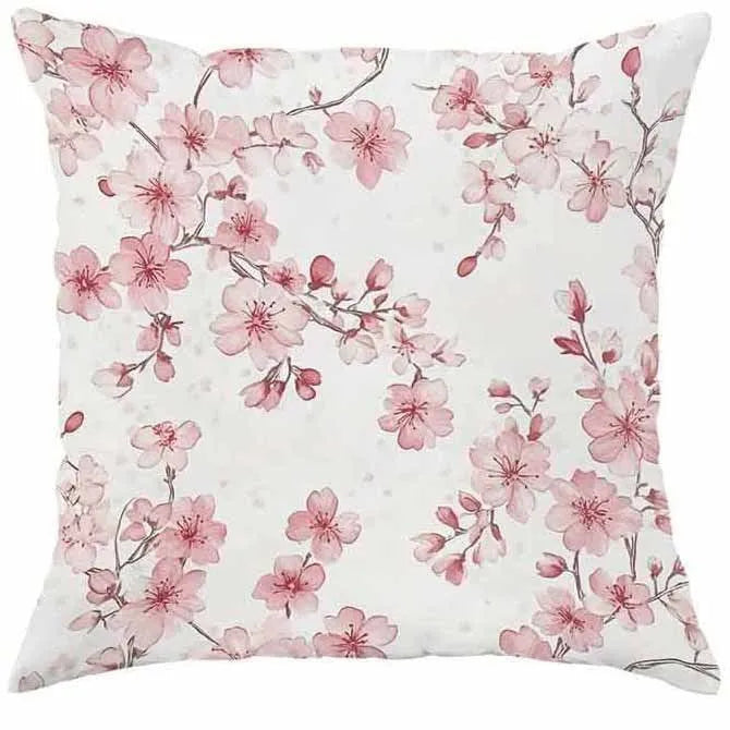 Square short velvet cushion cover with cherry blossom and letter print in four colour options