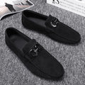 Men's black suede casual shoes with rubber sole, breathable summer footwear