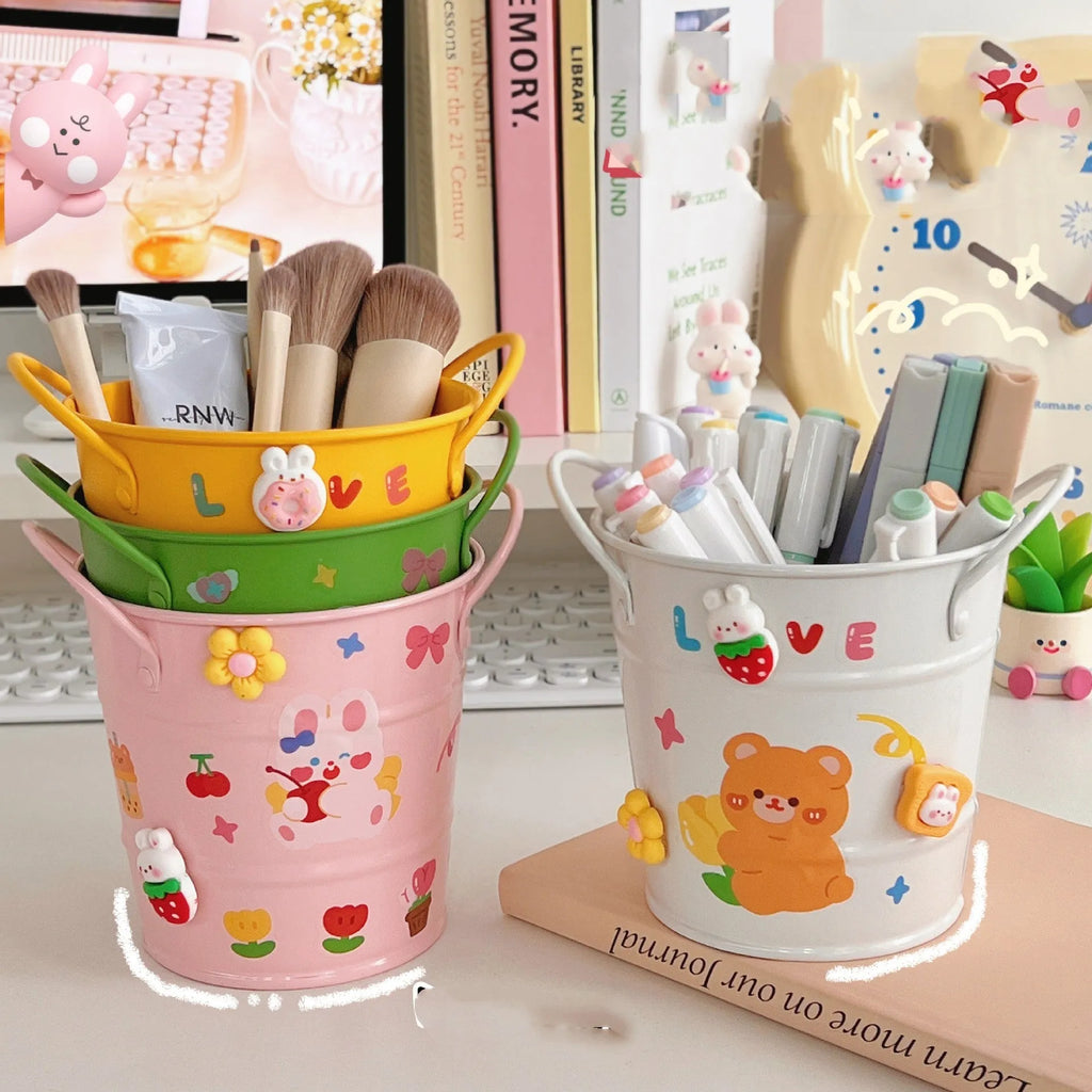 Round metal pen holder desktop storage box in multiple colour options