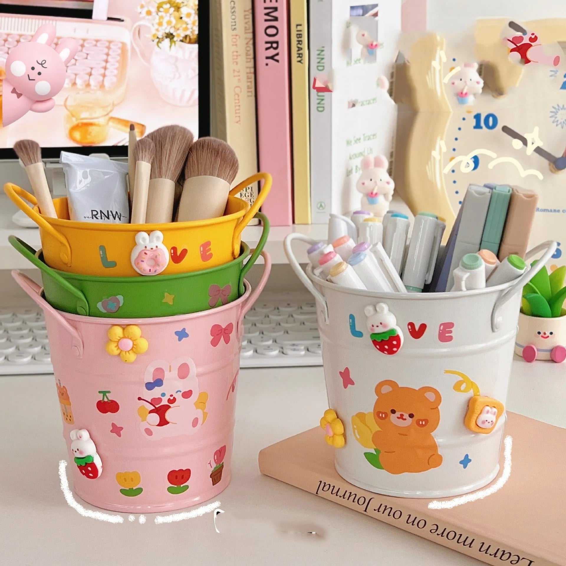 Round metal pen holder desktop storage box in multiple colour options
