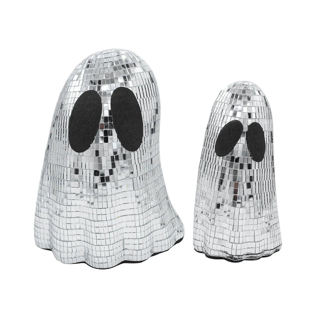 Silver glass ghost mosaic Halloween desktop decoration showing detailed inlay surface work