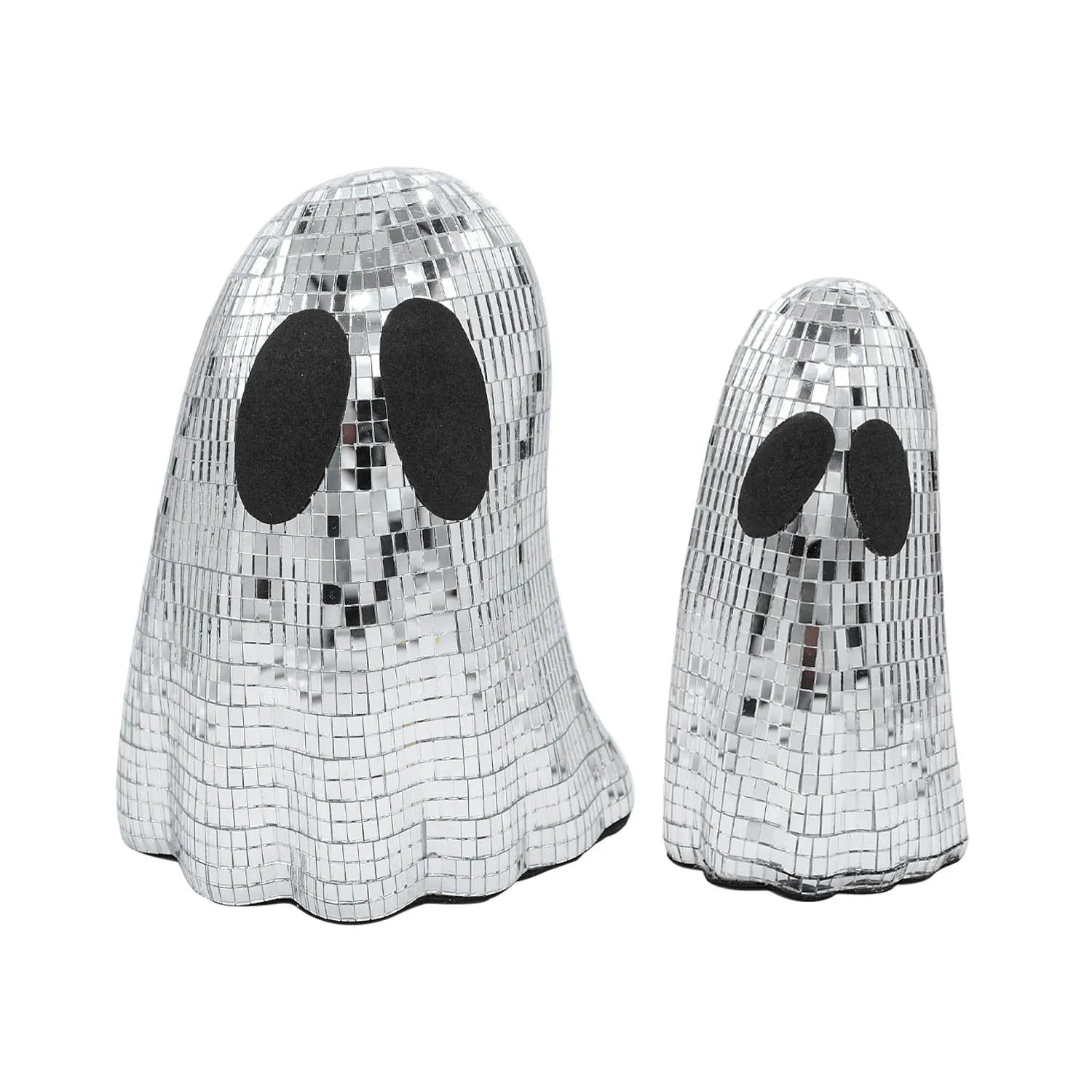 Silver glass ghost mosaic Halloween desktop decoration showing detailed inlay surface work