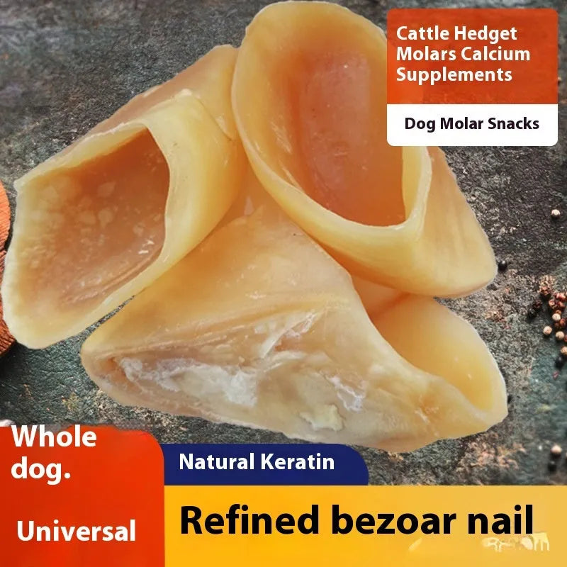 Natural cowhide dog chew stick in hoof shell colour, small and large sizes for dental care