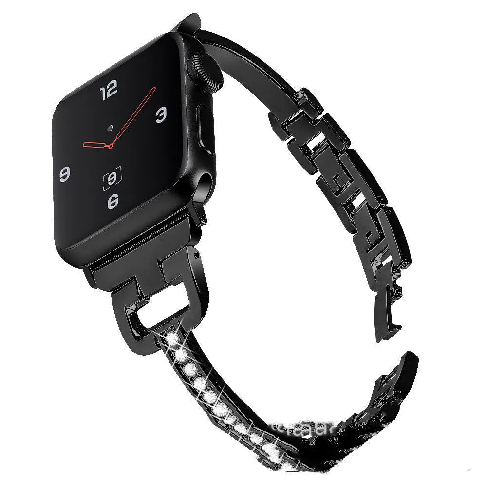 D-shaped metal diamond pattern strap for Apple Watch in multiple colour options