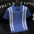 Men's mixed colour stripe slim lapel T-shirt in high texture polyester fiber