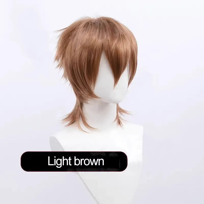Men's short hair anime cosplay wig with lengthened anti-curling tail in high-temperature fibre