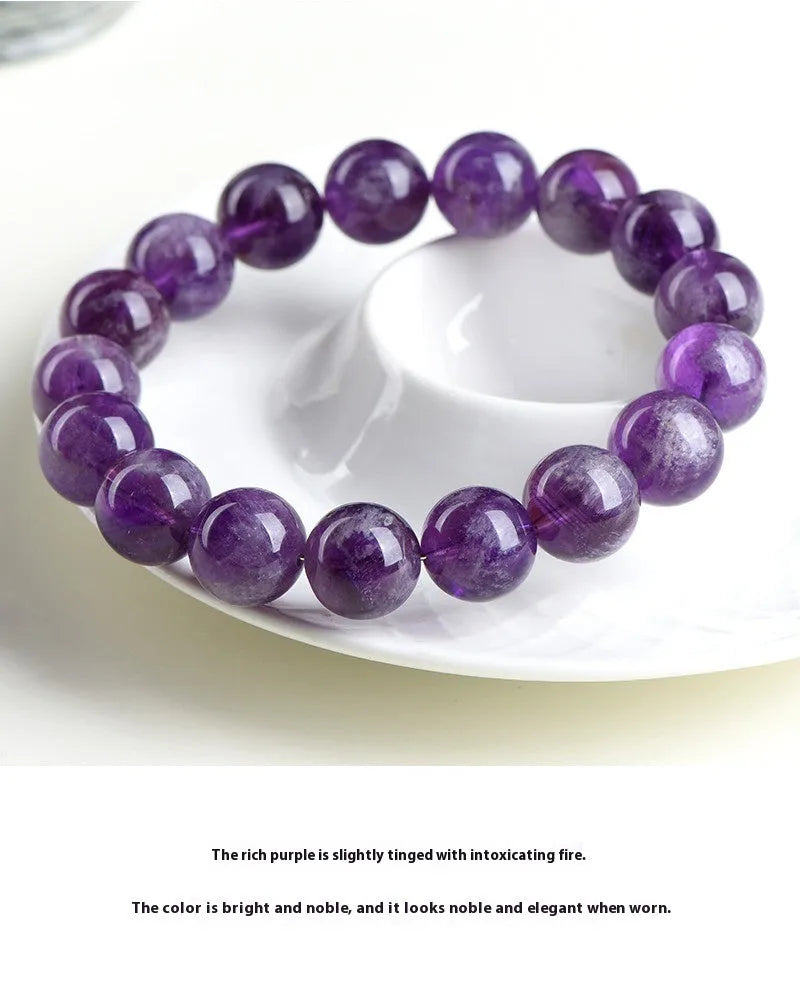 Natural feather amethyst Snow Mountain purple crystal bracelet with geometric beads and Ruyi symbol.