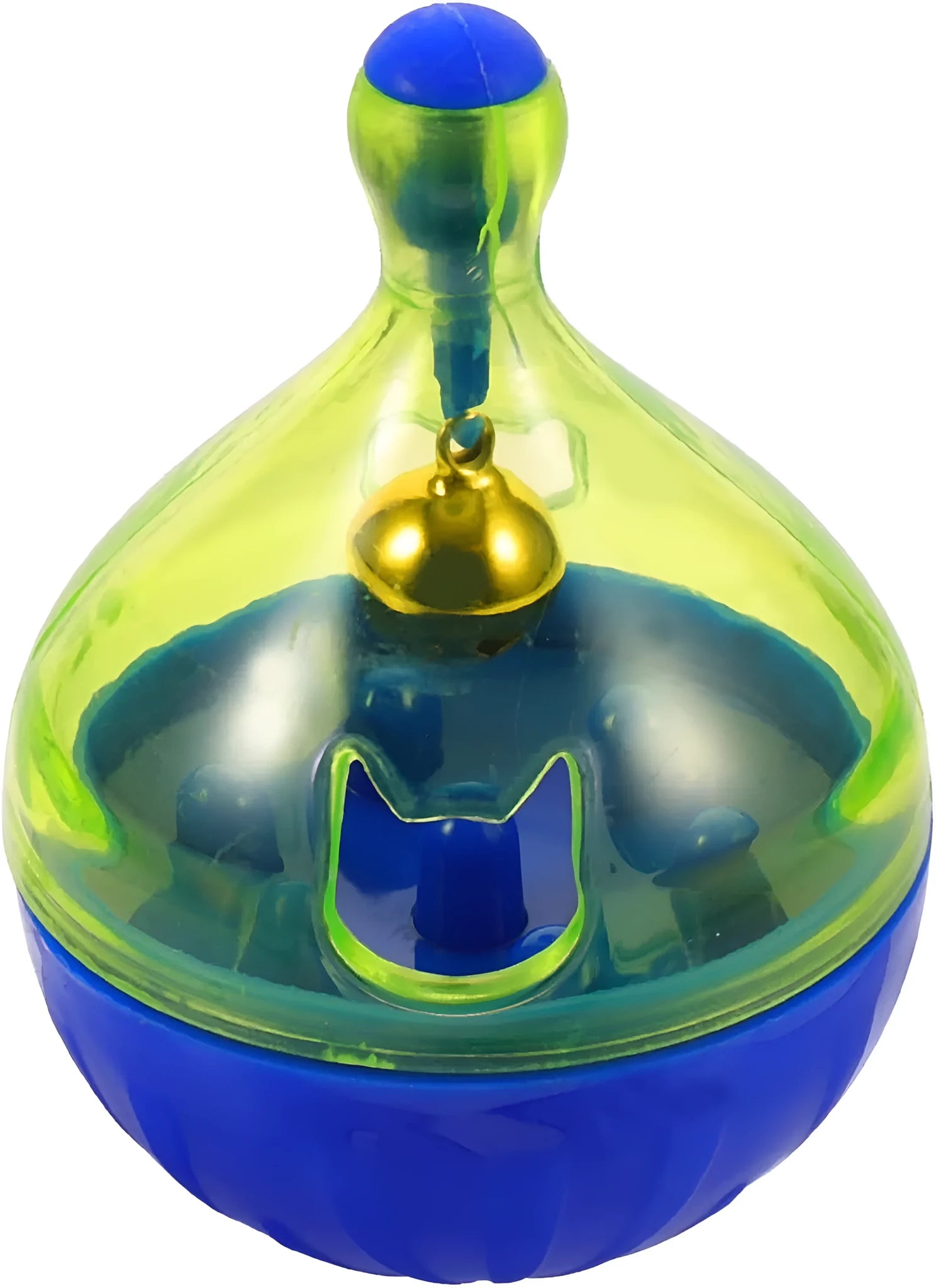 Blue tumbler-shaped pet treat dispenser ball for dogs cats slow feeding toy