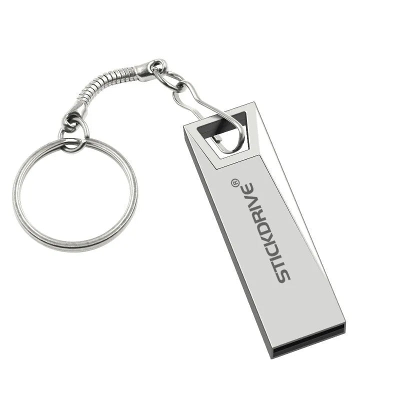 Metal USB flash drive with necklace chain attachment in black or silver finish