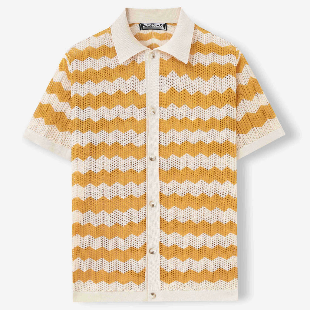 Short sleeve summer sweater with hollow jacquard corrugated flocking design in Tencel fabric