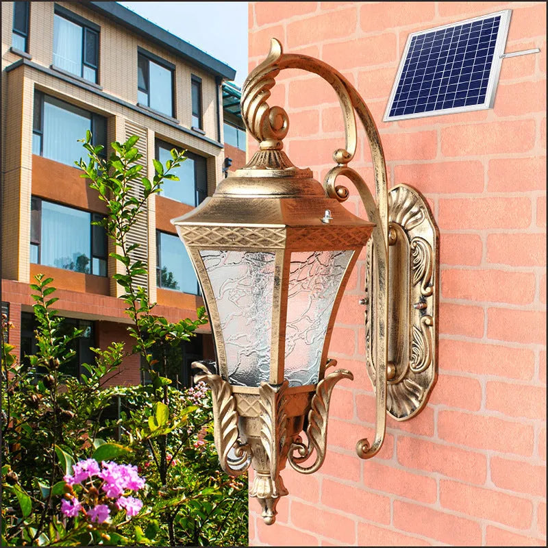 European-style solar outdoor wall light in black or bronze with remote control