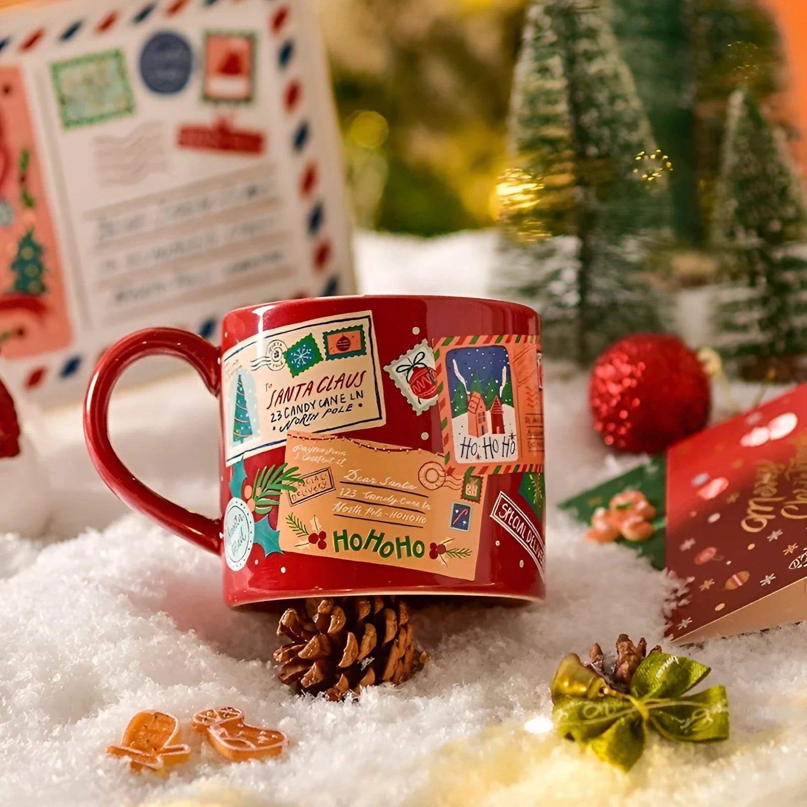 Ceramic winter gift mug 400ml cylindrical single layer home use