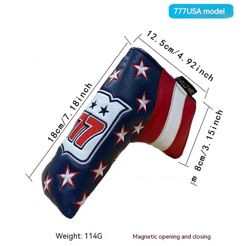 Golf straight bar putter sleeve in various designs including four-leaf clover, smiley face, and animal styles.