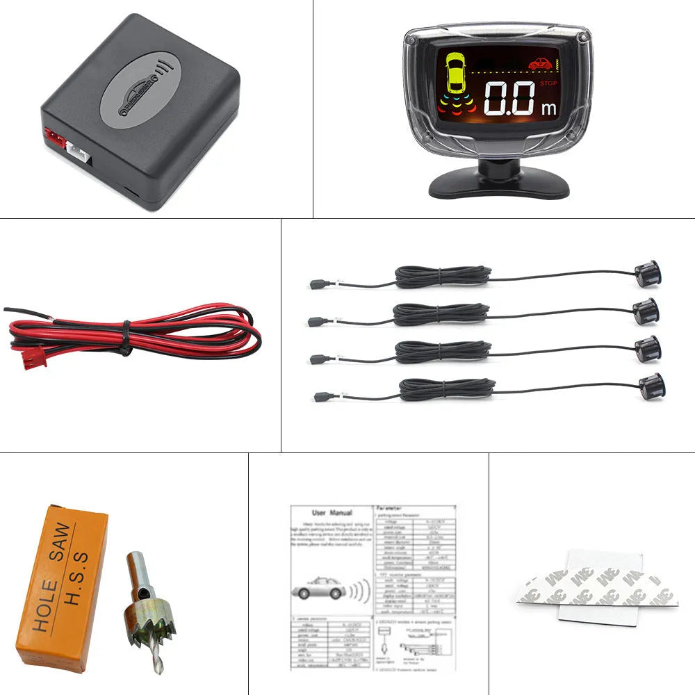 Wireless vehicle reversing sensor system with digital display and four embedded bumper probes