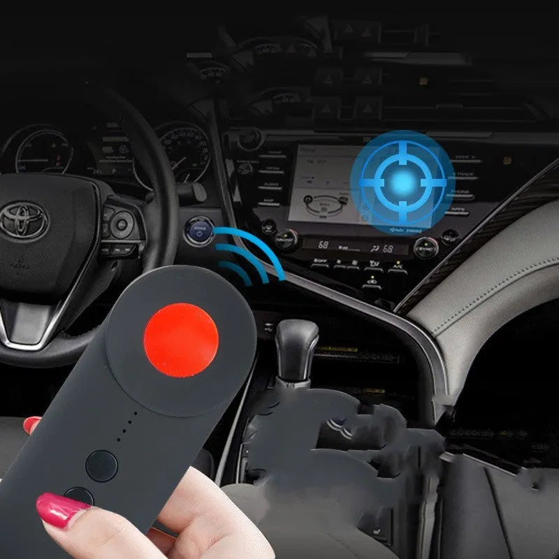Black GPS signal detector with wifi detection for vehicles and hotels measuring 93.8mm long