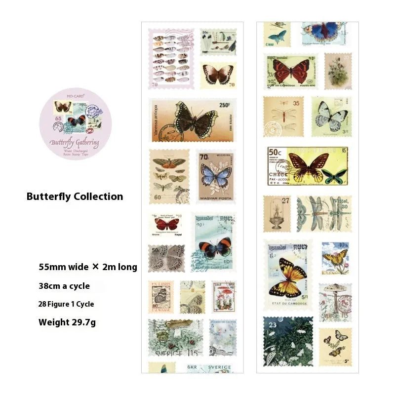 55mm wide coated paper stamp roll with retro patterns for journal decoration