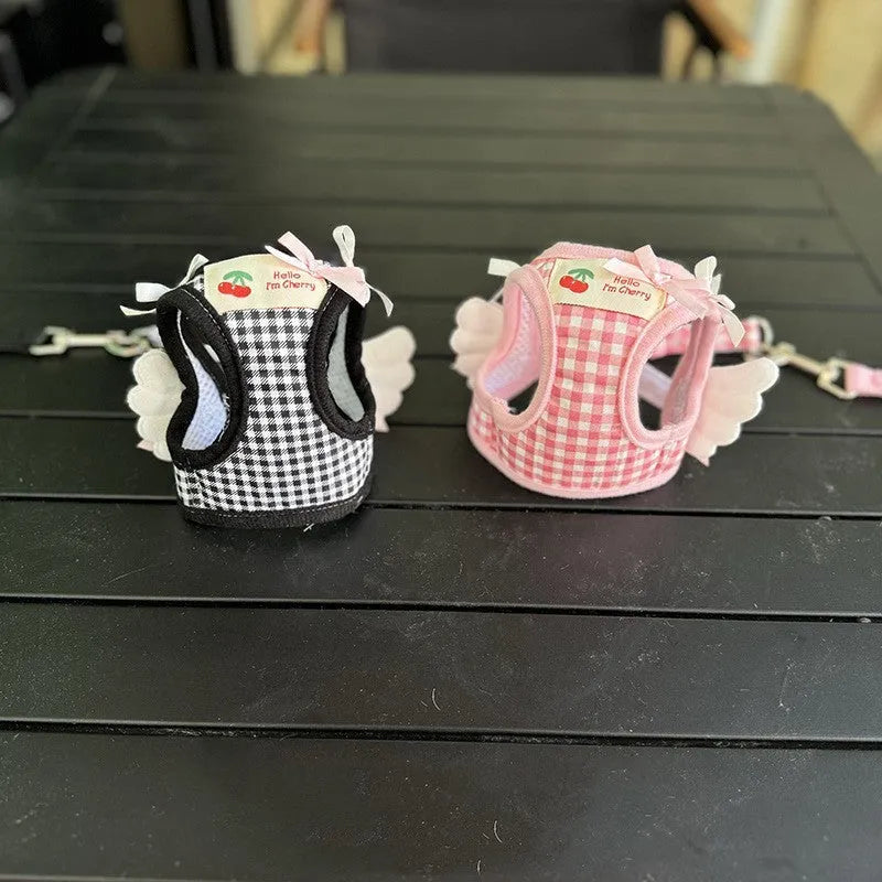 Pink and black cotton chest and back hand holding rope for small dogs in six sizes.