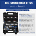Chromium vanadium steel socket ratchet wrench set with ratchet handle and sockets for repair.