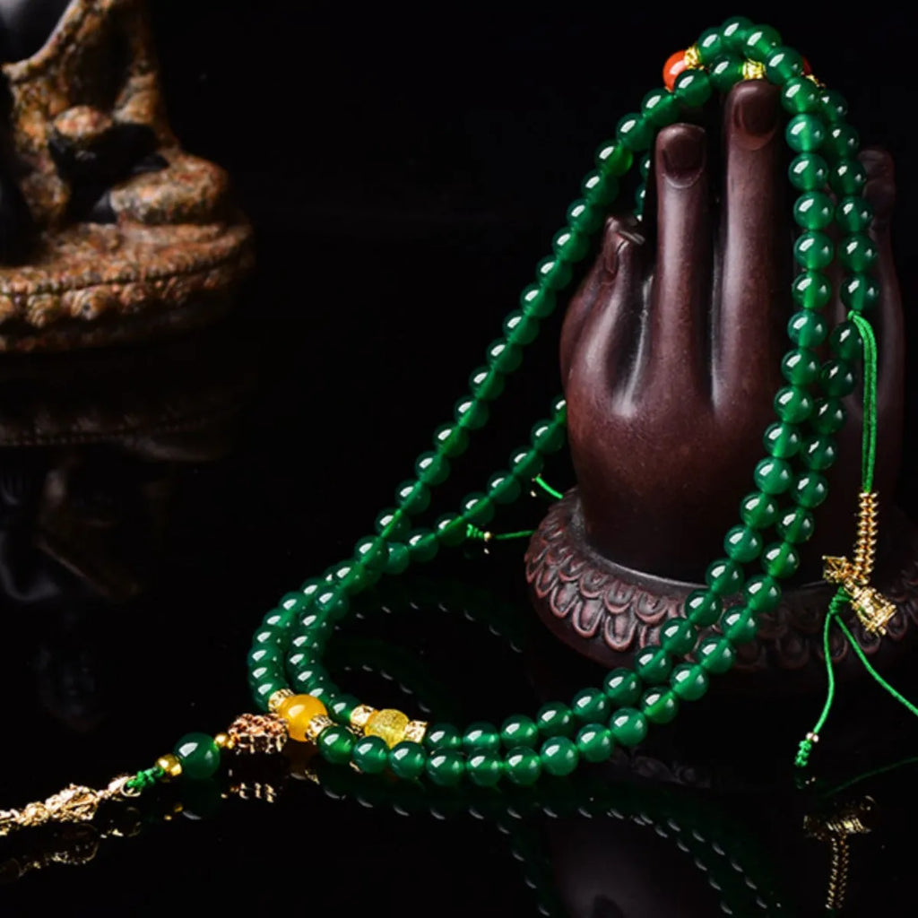 Natural green agate multi-circle bracelet with handcrafted beads in three size options