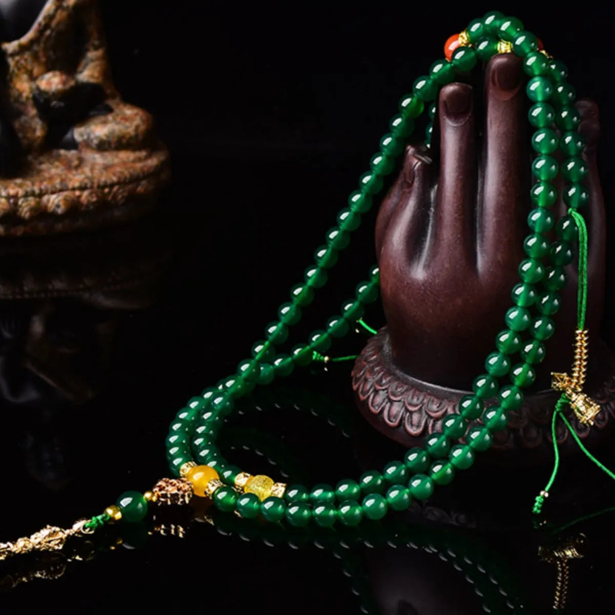 Natural green agate multi-circle bracelet with handcrafted beads in three size options