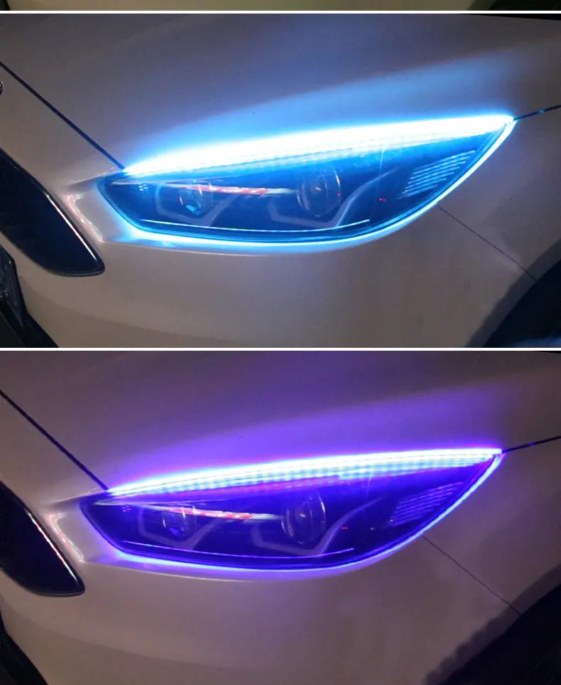 Universal remote control RGB LED daytime running lights for cars in 30cm, 45cm, and 60cm lengths.