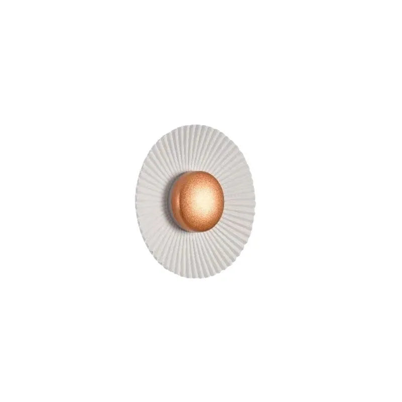 Round aluminium wall lamp with LED lighting in white and gold colour combination for bedroom or living room