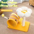 Yellow bee-themed cat climbing frame with sisal scratching board and tunnel, 46cm wide