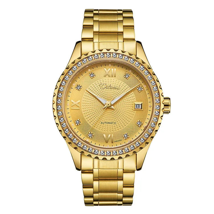 Fashionmonger men's automatic mechanical wristwatch with luminous hands on a metal bracelet.