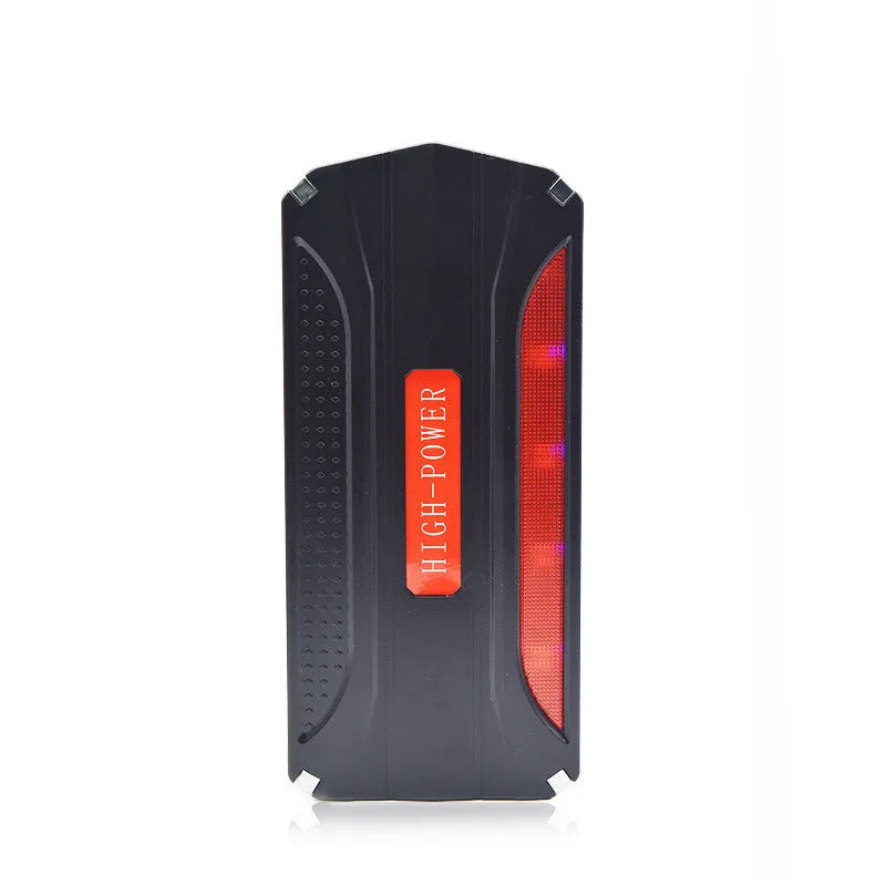 Black red vehicle emergency starting power supply showing compact design with safety protection features