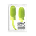 Pet dental cleaning finger brush set in pink, blue green and grass yellow with double finger design and TPR bristles