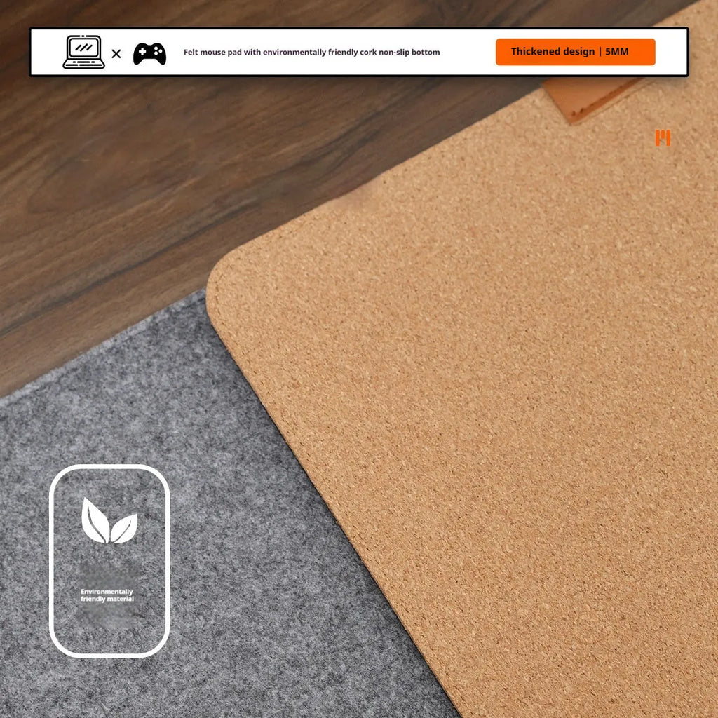 Japanese-style felt cork oversized desk mat mouse pad in black and grey pattern showing 5mm thickness